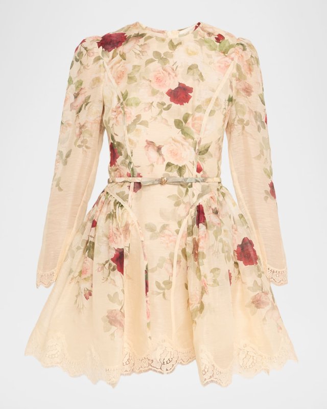 Floral Lace Paneled Mini Dress